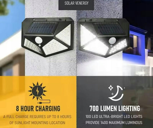 LAMPA SOLARNA 100 LED z czujnikiem ruchu, ścienna, elewacyjna