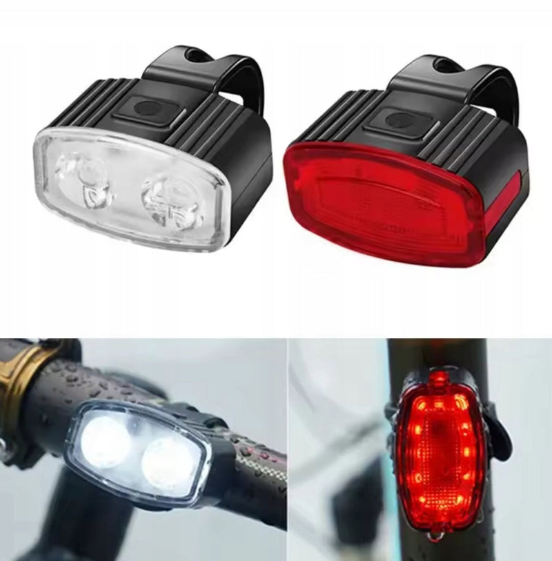 LAMPKA ROWEROWA PRZEDNIA + TYLNA LED AKUMULATOROWA DO ROWERU NA KIEROWNICĘ