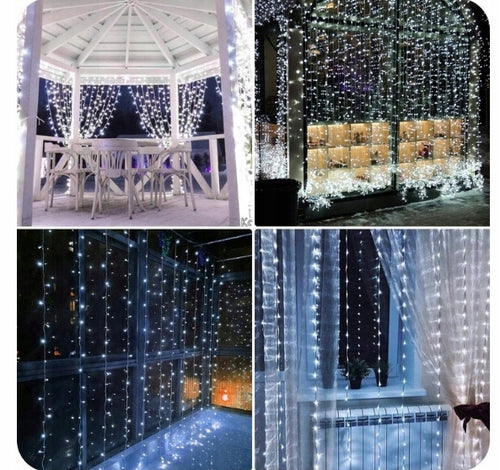 KURTYNA ŚWIETLNA NA OKNO 300 LED 3x3 LAMPKI ŚWIĄTECZNE CHOINKOWE GIRLANDA
