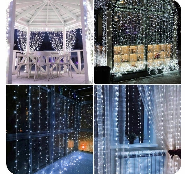 KURTYNA ŚWIETLNA NA OKNO 300 LED 3x3 LAMPKI ŚWIĄTECZNE CHOINKOWE GIRLANDA