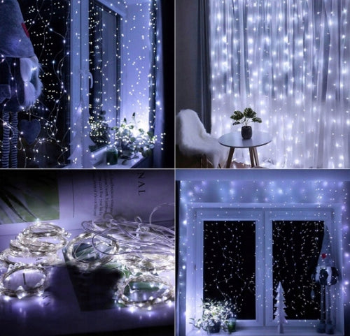 KURTYNA ŚWIETLNA NA OKNO 300 LED 3x3 LAMPKI ŚWIĄTECZNE CHOINKOWE GIRLANDA
