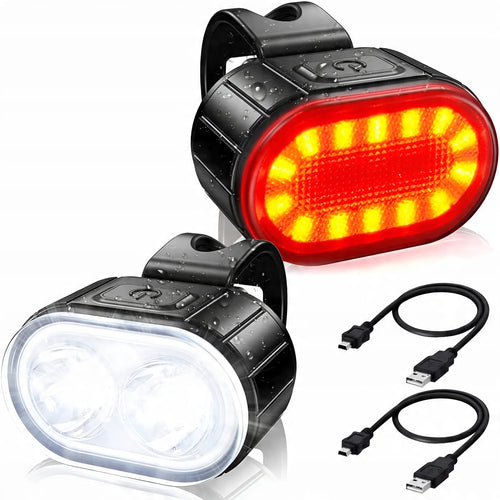LAMPKA ROWEROWA PRZEDNIA + TYLNA LED AKUMULATOROWA DO ROWERU NA KIEROWNICĘ