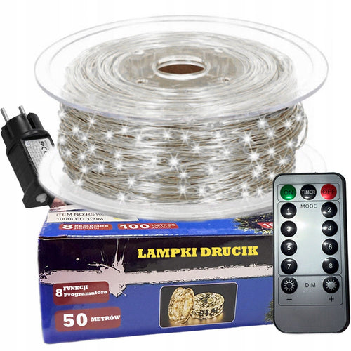 LAMPKI DRUCIKI 500LED 50M BIAŁY ZIMNY CHOINKOWE ŚWIATEŁKA ŻYŁKI NA PRĄD