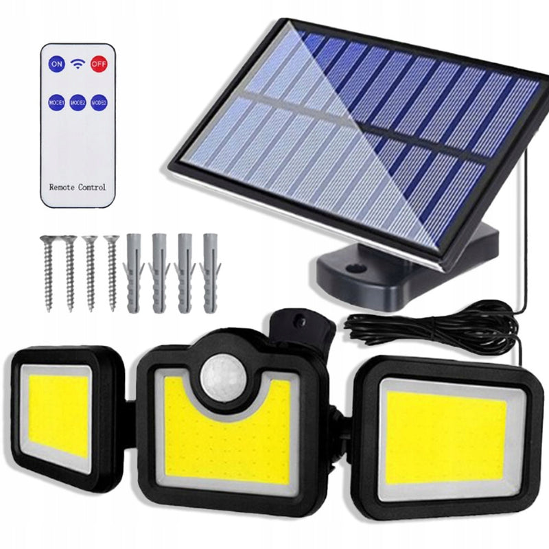 LAMPA SOLARNA 3w1 LED COB OSOBNY PANEL CZUJNIK RUCHU ZMIERZCHU MOCNY