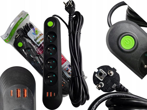 LISTWA ZASILAJĄCA PRZEDŁUŻACZ 4 Gniazda 250V 5m 2xUSB-A 1xUSB-C Ładowarka