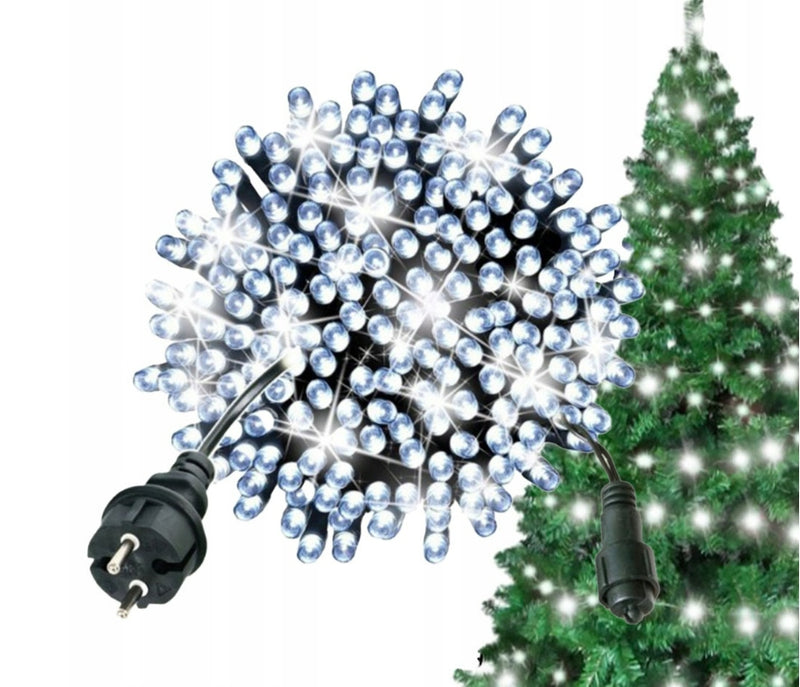 LAMPKI CHOINKOWE 300 LED STAŁE + FLASH ZEWNĘTRZNE BŁYSK IP44 BIAŁE ZIMNE