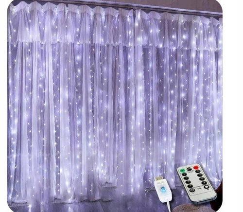 KURTYNA ŚWIETLNA NA OKNO 300 LED 3x3 LAMPKI ŚWIĄTECZNE CHOINKOWE GIRLANDA