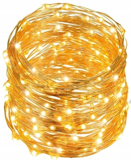 LAMPKI DRUCIKI 100LED CIEPŁY BIAŁY ŚWIATEŁKA MIRKO ŻYŁKI NA BATERIE ŚWIATŁO