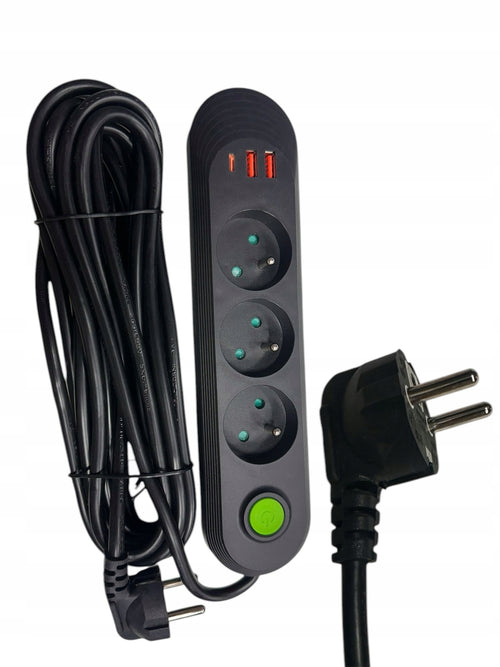 PRZEDŁUŻACZ LISTWA ZASILAJĄCA 5M 3 Gniazda 250V 2xUSB-A 1xUSB-C Ładowarka