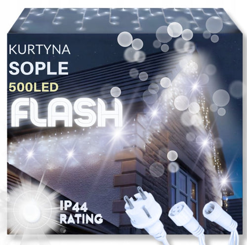 SOPLE 500LED ZIMNY BIAŁY GIRLANDA ZEWNĘTRZNA LAMPKI BALKON ISKRY FLASH