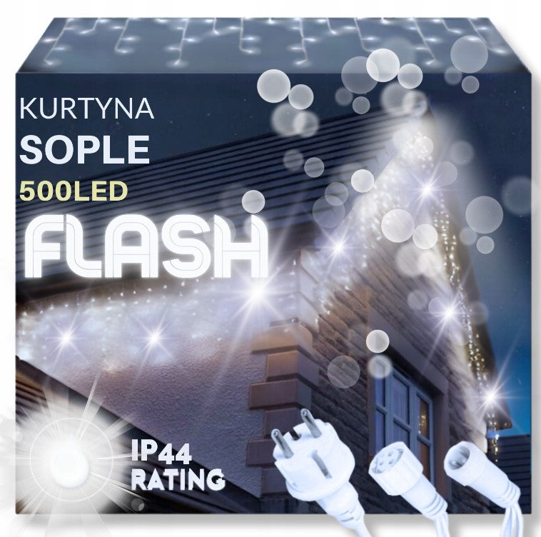 SOPLE 500LED ZIMNY BIAŁY GIRLANDA ZEWNĘTRZNA LAMPKI BALKON ISKRY FLASH