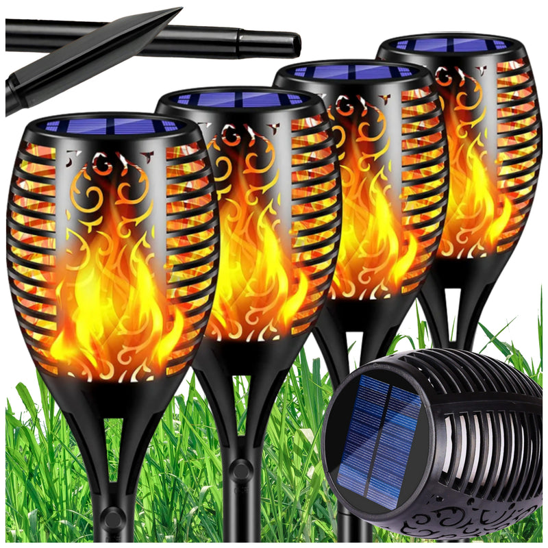 4x DUŻA POCHODNIA SOLARNA LAMPA LED OGRODOWA PŁOMIEŃ OGIEŃ WBIJANA 52cm
