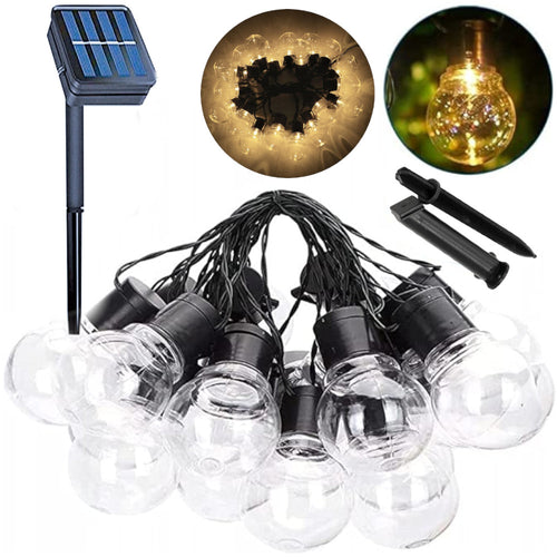 Lampa Solarna Girlanda Ogrodowa Świetlna 6 m LED 20 Żarówek Wodoodporność
