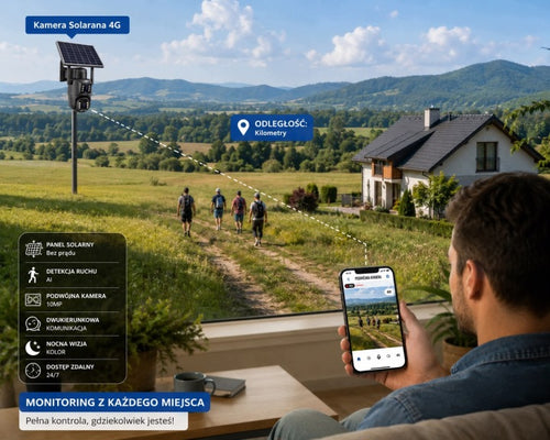 Kamera Solarna Obrotowa 2 Obiektywy 10MPx 4G LTE Zewnętrzna Bezprzewodowa