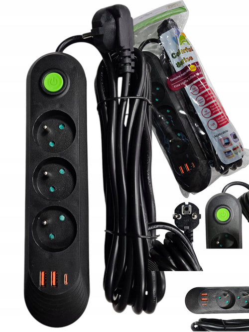 PRZEDŁUŻACZ LISTWA ZASILAJĄCA 5M 3 Gniazda 250V 2xUSB-A 1xUSB-C Ładowarka