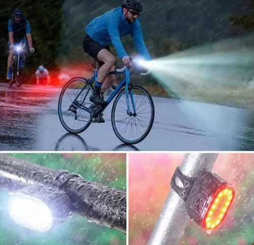 LAMPKA ROWEROWA PRZEDNIA + TYLNA LED AKUMULATOROWA DO ROWERU NA KIEROWNICĘ