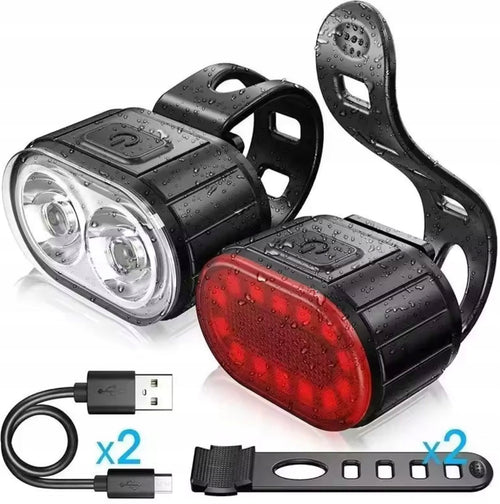 LAMPKA ROWEROWA PRZEDNIA + TYLNA LED AKUMULATOROWA DO ROWERU NA KIEROWNICĘ