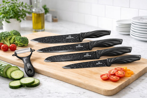 Zesaw noży kuchennych 5 szt + obieraczka stal nierdzewna ostre