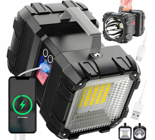 LATARKA LED SZPERACZ AKUMULATOROWA DWUSTRONNA BIWAKOWA POWERBANK