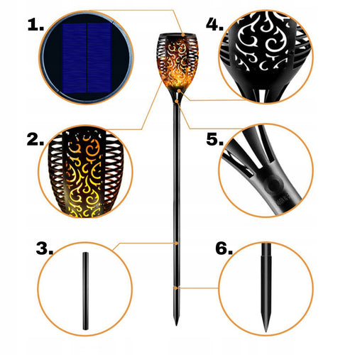 4x DUŻA POCHODNIA SOLARNA LAMPA LED OGRODOWA PŁOMIEŃ OGIEŃ WBIJANA 52cm