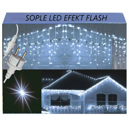 SOPLE 500LED ZIMNY BIAŁY GIRLANDA ZEWNĘTRZNA LAMPKI BALKON ISKRY FLASH
