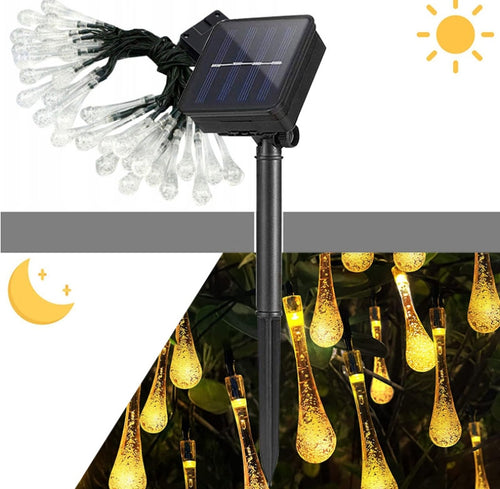 GIRLANDA SOLARNA 50led ŻARÓWEK 10m KROPLE SOPLE OGRODOWA WODOODPORNA IP44