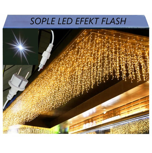 EFEKT FLASH SOPLE 300 LED CIEPŁY BIAŁY LAMPKI DEKORACYJNE KURTYNA ŚWIETLNA