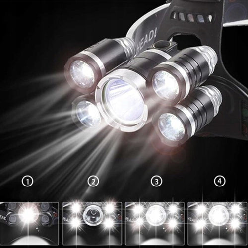 LATARKA CZOŁOWA CZOŁÓWKA AKUMULATOROWA 5x LED CZOŁÓWKA MOCNA Wodoodporna