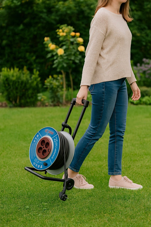 Przedłużacz Bębnowy 50m z Kółkami 3×2,5mm 4 Gniazda Budowlany Ogród IP20 CE