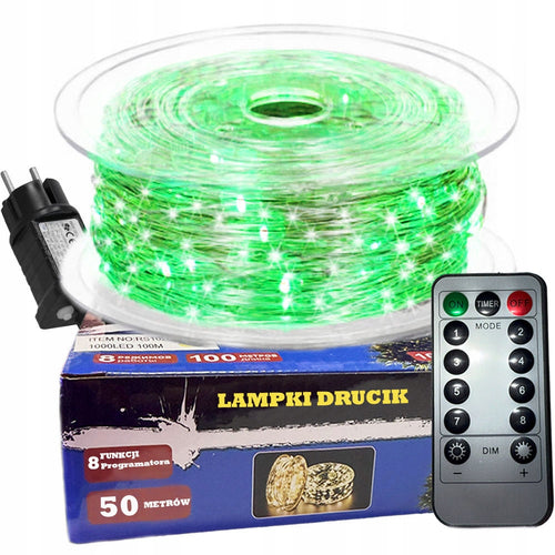 LAMPKI DRUCIKI 500LED 50M ZIELONY CHOINKOWE ŚWIATEŁKA ŻYŁKI NA PRĄD