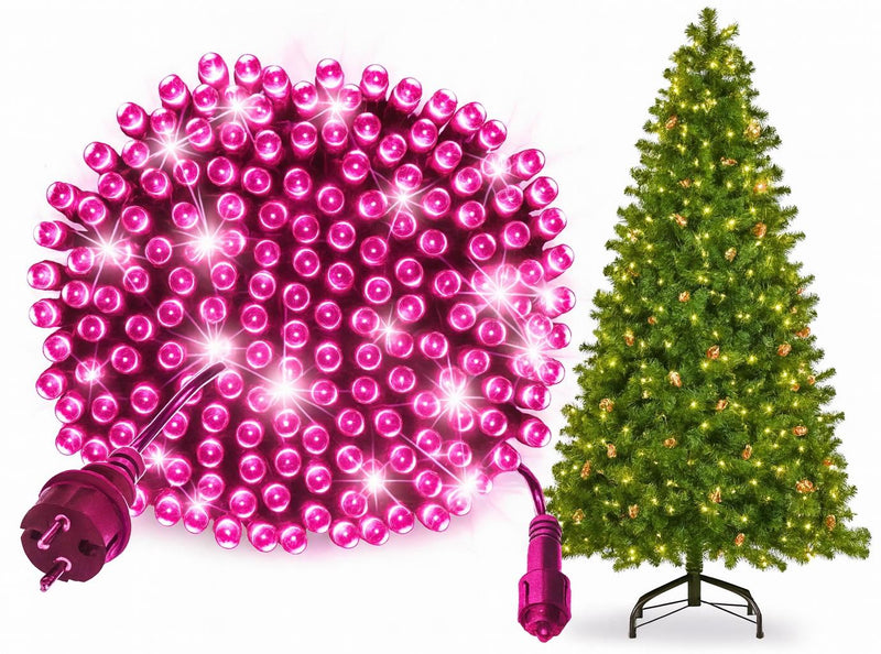 LAMPKI CHOINKOWE 500 LED ZEWNĘTRZNE RÓŻOWE EFEKTY FLASH