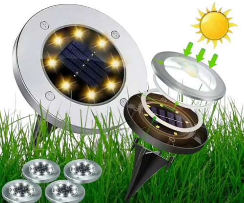 Lampa Solarna 4SZT OGRODOWA WBIJANA z Czujnikiem ZMIERZCHU TRAWNIKOWA 8 LED