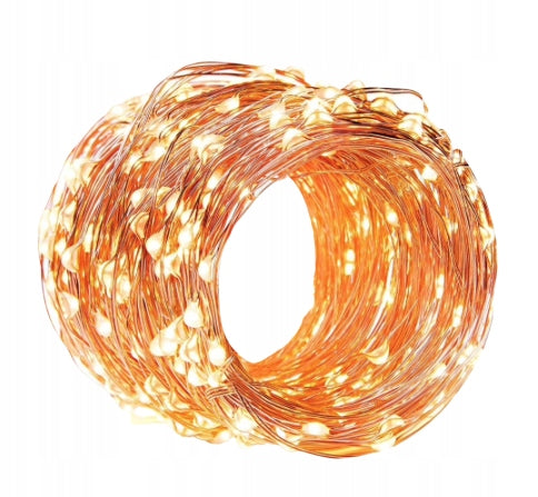 LAMPKI DRUCIKI 100LED CIEPŁY BIAŁY ŚWIATEŁKA MIRKO ŻYŁKI NA BATERIE ŚWIATŁO