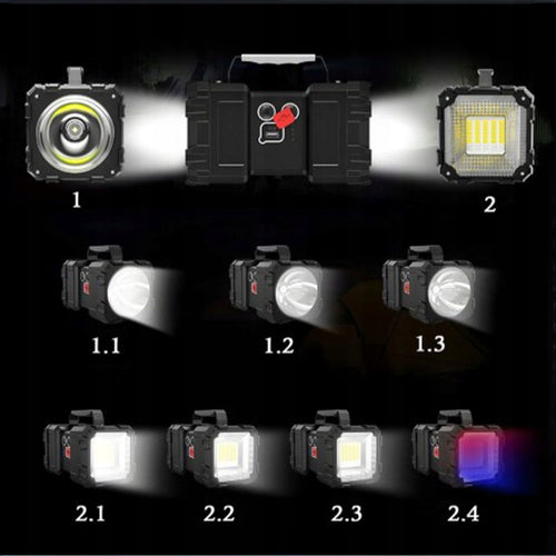 LATARKA LED SZPERACZ AKUMULATOROWA DWUSTRONNA BIWAKOWA POWERBANK