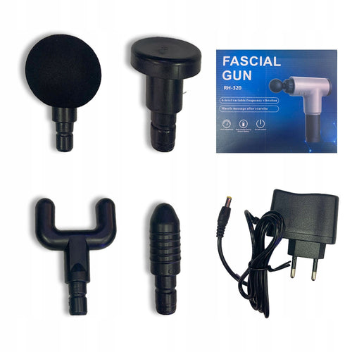 MASAŻER PISTOLET FASCIAL GUN RH-320 SREBNY 4 NAKŁADKI